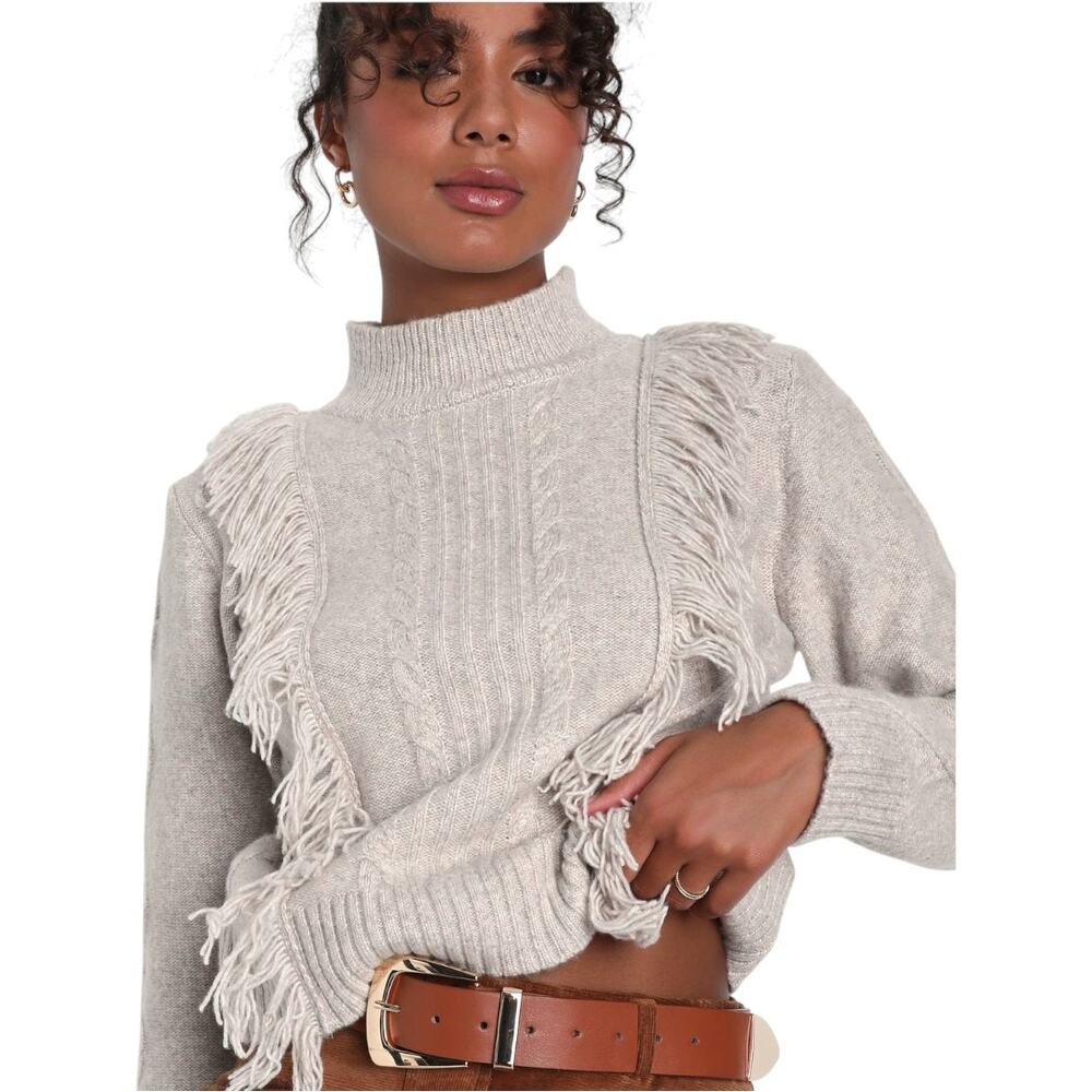 Size Small Cozy Nature Heather Beige Fringe Sweater
